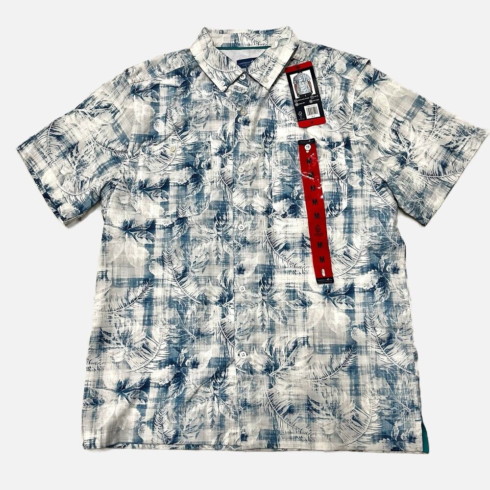 Caribbean Joe Blue Floral Vented Hawaiian Short Sleeve Shirt Size Medium NWT